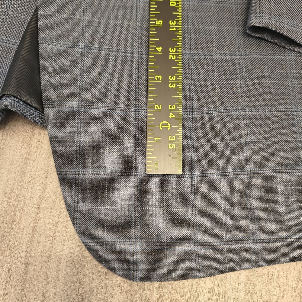 Oak Hill Blazer Men 56L Blue Plaid Windowpane Career Suit Jacket - Picture 3 of 10